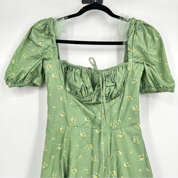 House Of Cb Tallulah Puff Sleeve Midi Dress Olive Floral Green Small - Picture 5 of 8